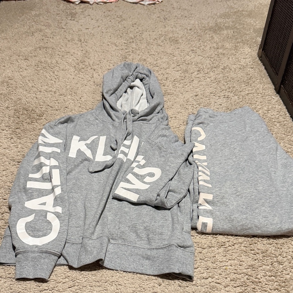 Calvin Klein Gray Hoodie pants set with White Logo